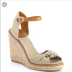 EUC Tory Burch Knotted Bow Wedge Espadrille